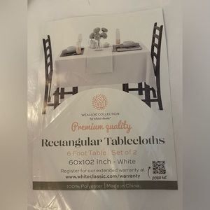 6 White Rectangular Linen Tableclothes  60x102 Inches